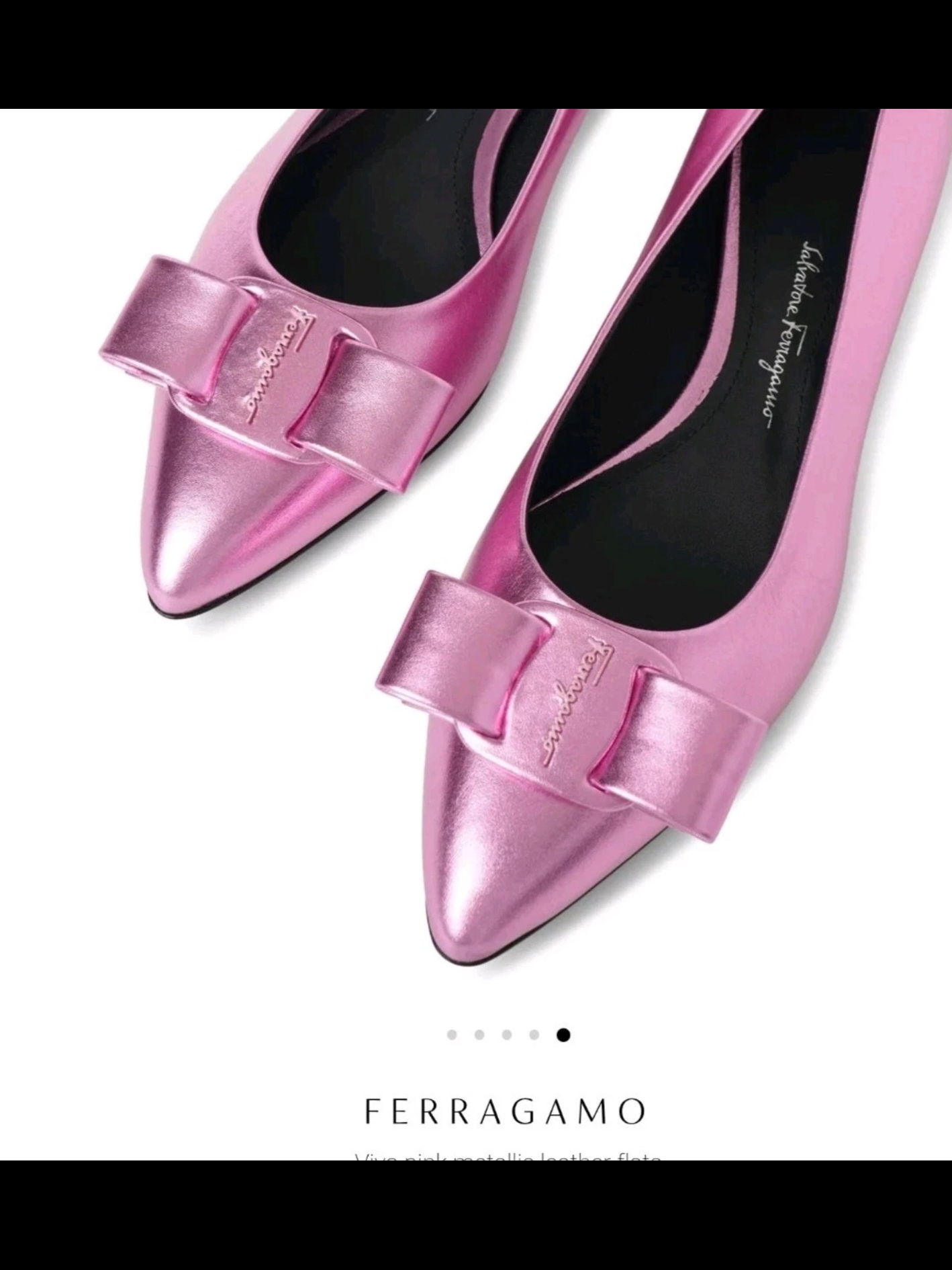 Salvatore Ferragamo Pink Vara Bow Pointed Leather Flats Size 8.5
